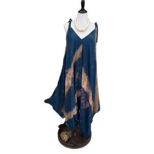 Po`a‘lima Blue / Brown Tropical Boho Wide Leg Beach Romper